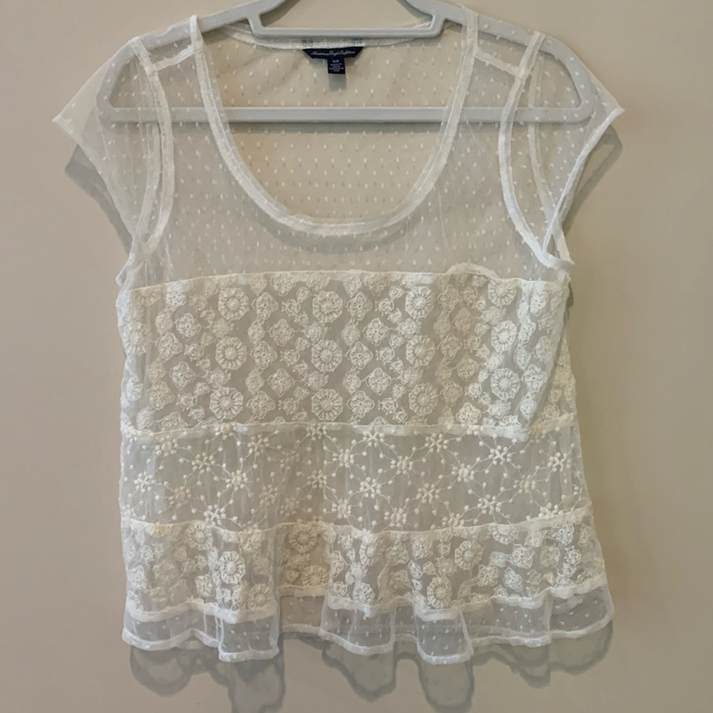 American Eagle Cream Lace Mesh Top